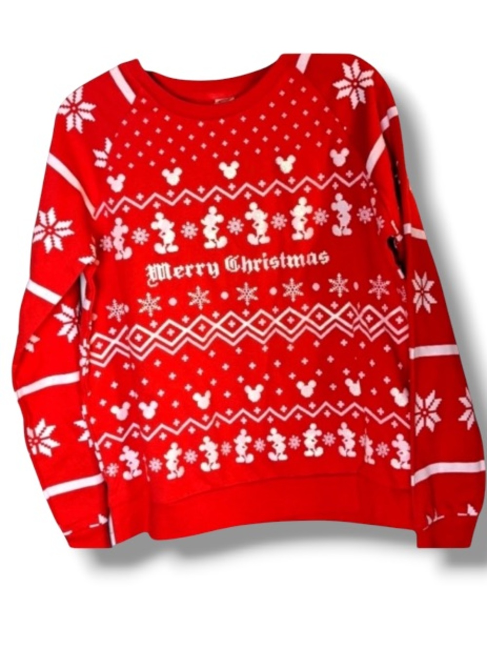 Disney Women’s Merry Christmas Mickey Mouse Red Sweater Holiday Festive Crewneck